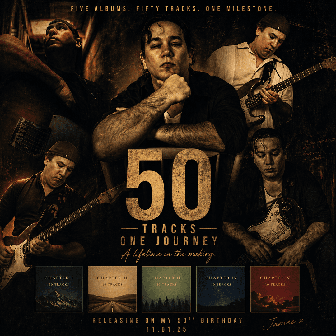 50 tracks teaser artwork for the James Pitts Band 50-song project.